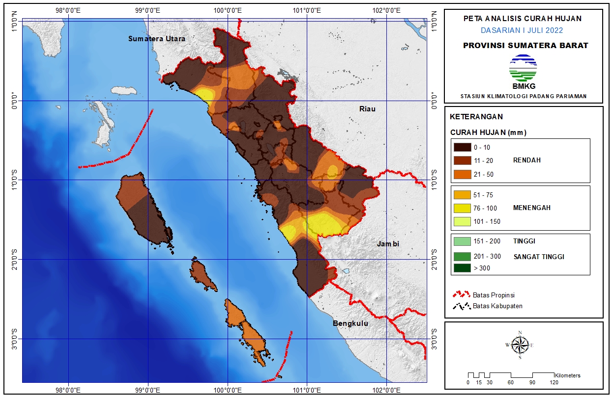 Peta Analisis Curah Hujan dasarian I Juli 2022